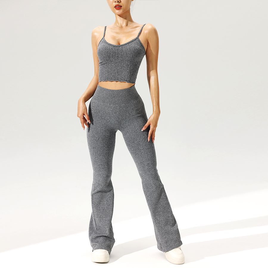 2pcs/set Seamless Flared Pants - огляд і ціна Tank Top Ribbed